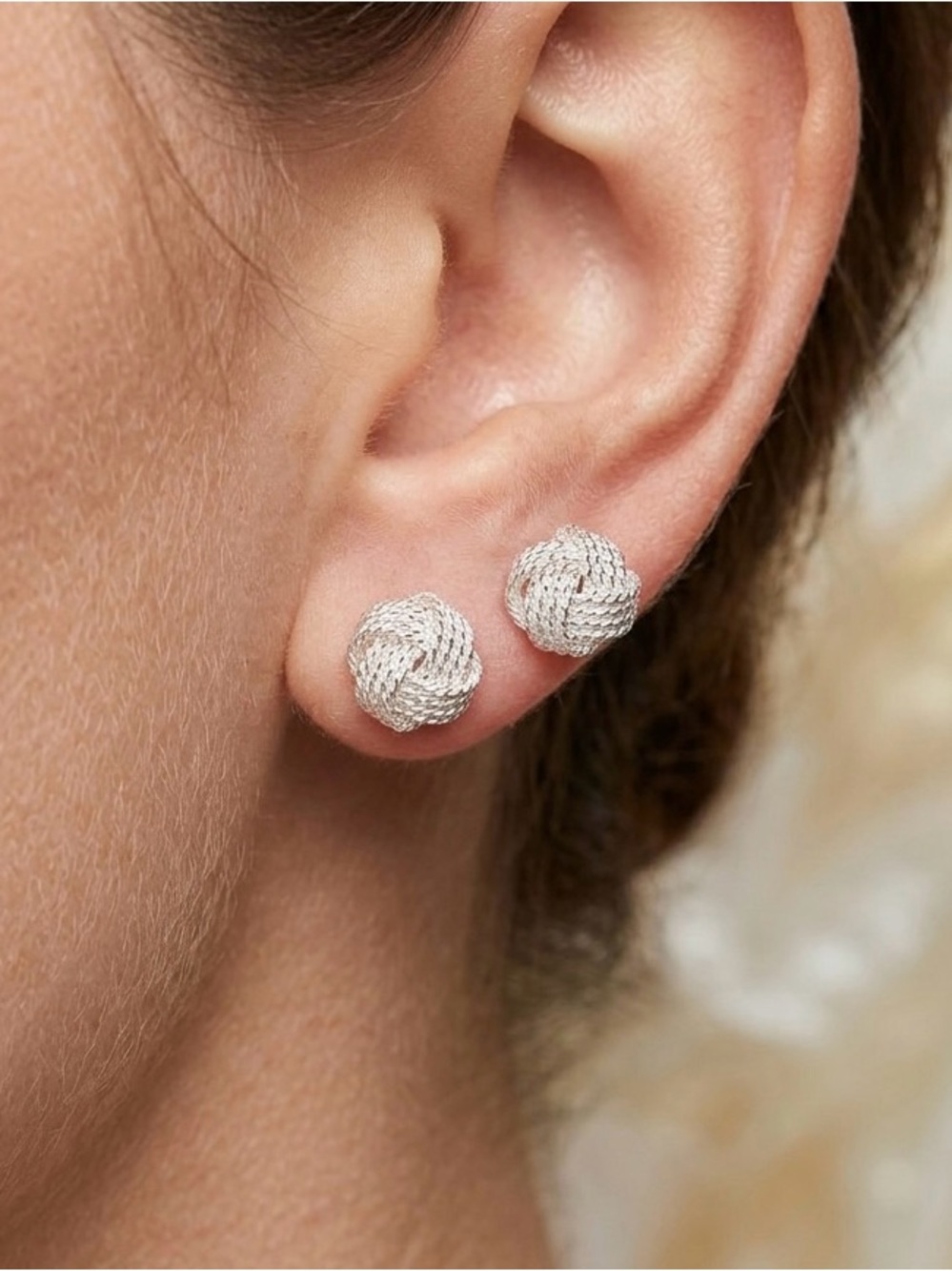 Silver Rope Knot Stud Earrings - Silver